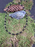 Collier Obsidienne noir et dorée avec un Noeuds de sorcière (Protection) 6mm / 4mm